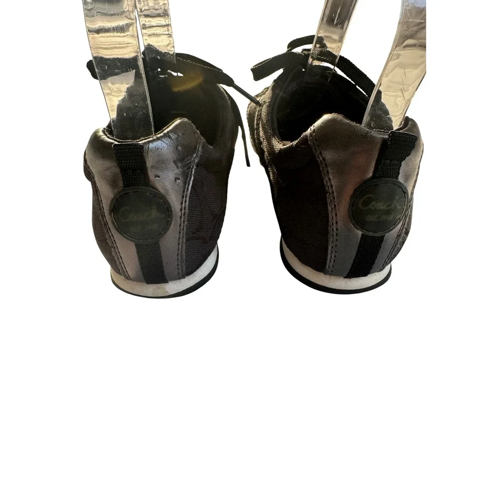 Coach Sneakers Women's 6.5‎ Black Silver Henrietta Signature Jacquard Low Top